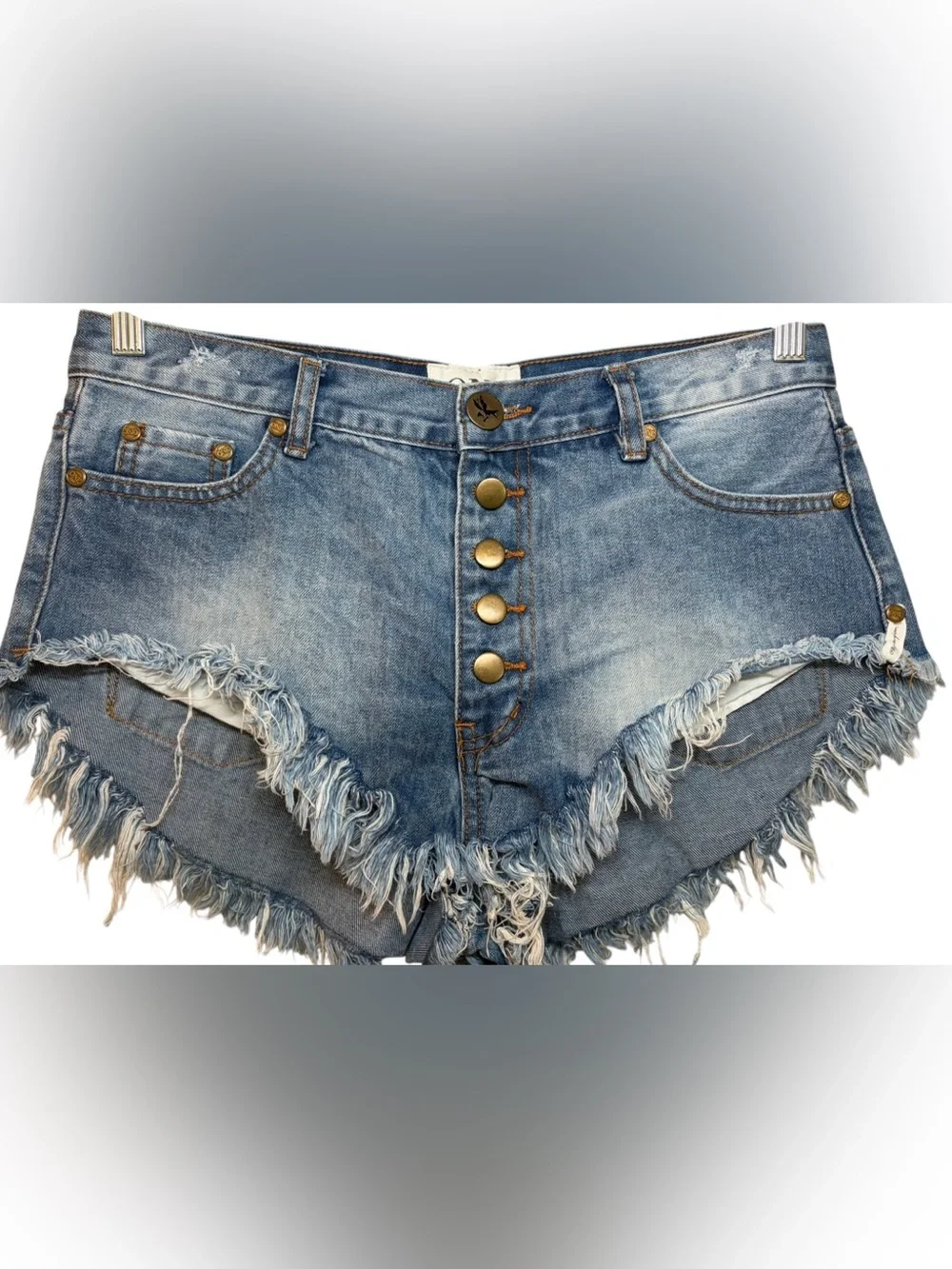 One Teaspoon Rollers Shred Cut-Off Denim Jean Shorts Sz 28 Distressed Button-Fly